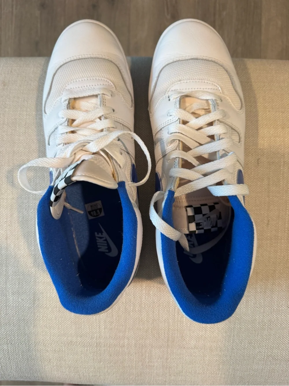 Nike White and Blue Mid-Top Swoosh Sneakers - Picture 4 of 5